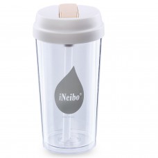 iNeibo Reusable Clear Juice Cup Double-walled Design Insulated Bottle with Lid and Straw for Juice,Coffee,Milk etc (12oz 360ml)