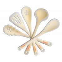 iNeibo Premium Silicone Kitchen Utensils - BPA free & Heat Resistant Cooking Tools, Including Slotted Turner,Soup Ladle,Mixing Spoon,Draining Spoon,Pasta Fork, - Set of 5 (White)