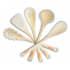 iNeibo Premium Silicone Kitchen Utensils - BPA free & Heat Resistant Cooking Tools, Including Slotted Turner,Soup Ladle,Mixing Spoon,Draining Spoon,Pasta Fork, - Set of 5 (White)